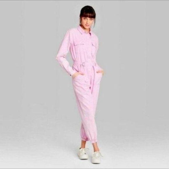 NEW  Long Sleeve Collared Neck Belted Jumpsuit - Picture 4 of 8